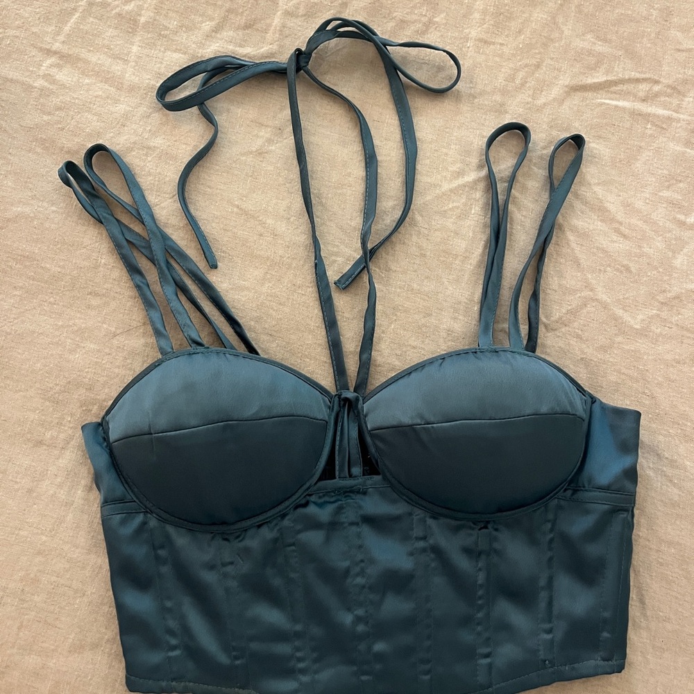 Japna Dark Teal Satin Corset Top